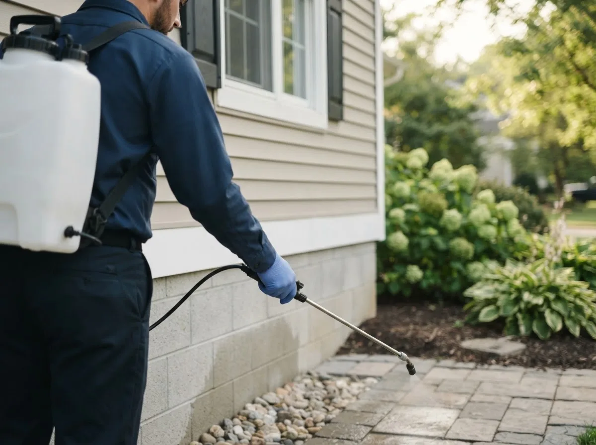 Pest control technician inspecting a home in Franktown, CO